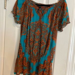 INC paisley top aqua and burnt orange with cami size Large